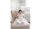 Newborn Lace Christening Gown for Baby Girl, Elegant Baptism Dress, White Blessing Day Outfit, Infan