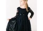 Bohemian Black Flower Girl Dress, Lace Rustic Wedding Dress for Toddler Girl, Beach Formal PartyGown