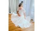 White Bohemian Flower Girl Dress, Rustic Lace Wedding Gown for Girls