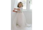 Ivory Tulle Two-Piece Flower Girl Dress, High Waist Tutu Skirt with White Lace Crochet Top
