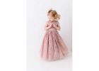 Boho Lace Flower Girl Dress, Mauve Tulle Wedding Dress for Girls