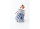 Blue Gray Boho Flower Girl Dress, Dusty Blue Lace Tulle Wedding Dress for Girls