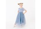 Boho Dusty Blue Lace Flower Girl Dress, Gray Tulle Junior Bridesmaid Dress, Vintage StyleWeddingGown