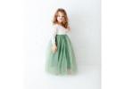 Sage Green Long Sleeve Flower Girl Dress, White Lace Boho Wedding Dress for Girls