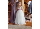 Ivory Tulle Flower Girl Dress, Cream Sequin Bohemian Wedding Gown, Floor Length Ball Gown