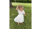 White Lace Flower Girl Dress, Boho Tulle Wedding Dress for Infant Girl, Bohemian Beach Junior Brides